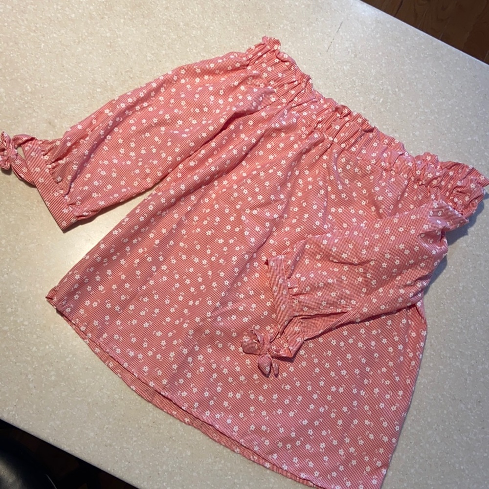 Red and white floral top